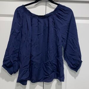 Joie Off Shoulder 100% Silk Navy Top